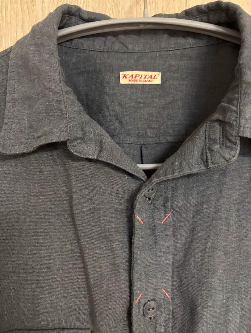 KAPITAL シャツ linen clip shirt blue grey KAPITAL シャツ linen clip shirt blue grey