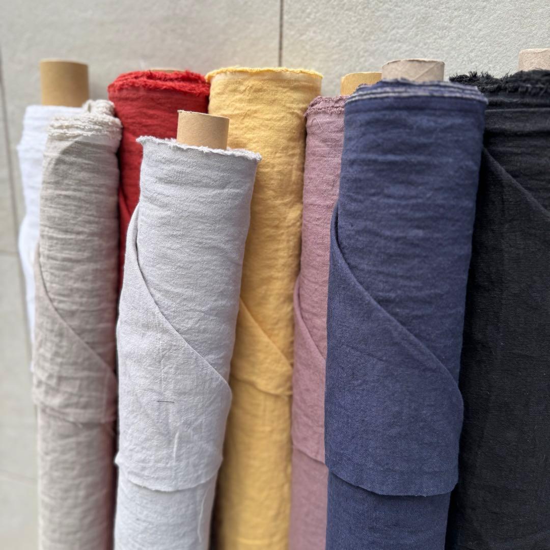 ４０番手強撚リネン生地【５Ｍ×布巾】水通し不用リネン100洗いざらしホワイト