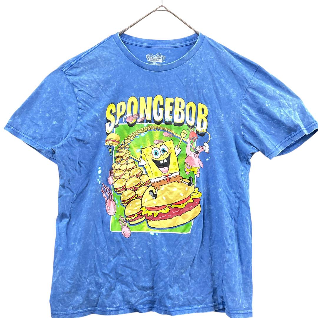 スポンジボブ スクエアパンツ メンズプリントTシャツ 水色 L 半袖【3332】