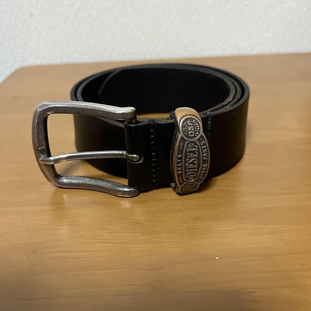 お歳暮 時期 メタルモチーフ メンズ DIESEL ベルト 80 レザー ブラック ロゴ 小物