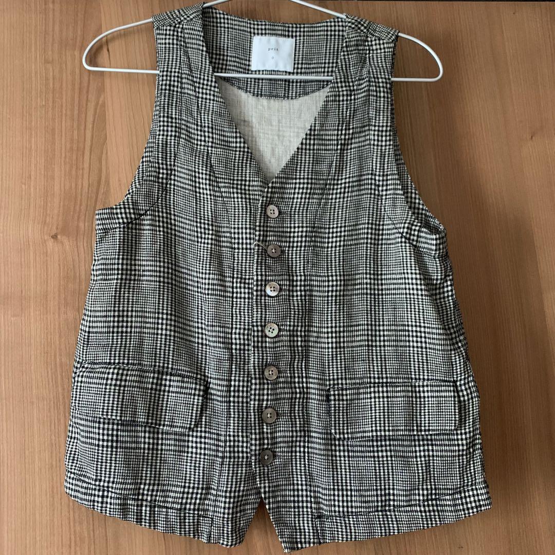 新品・タグ付き prit チェック柄 リネン 100% ベスト