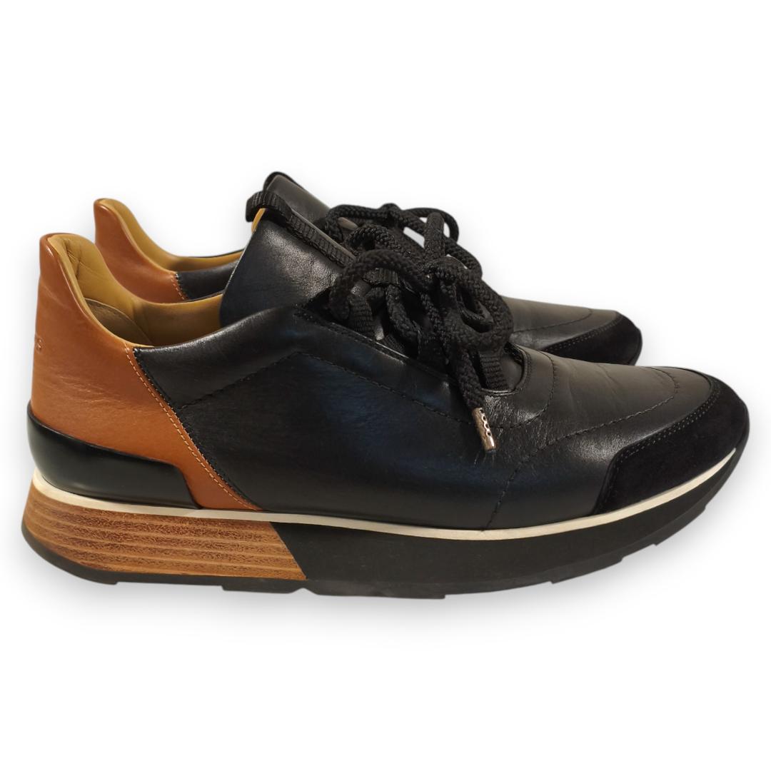 【美品】エルメス レザー スエード スニーカー 39 1/2 シューズ ロゴ