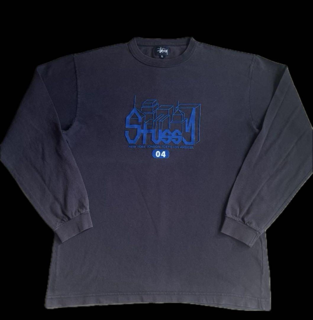 【OLD 】STUSSY ロンt 紺タグ　アメリカ製　サイズL ブルー STUSSY(ステューシー) 90's~00's Worldwide ワールドワイド 長袖