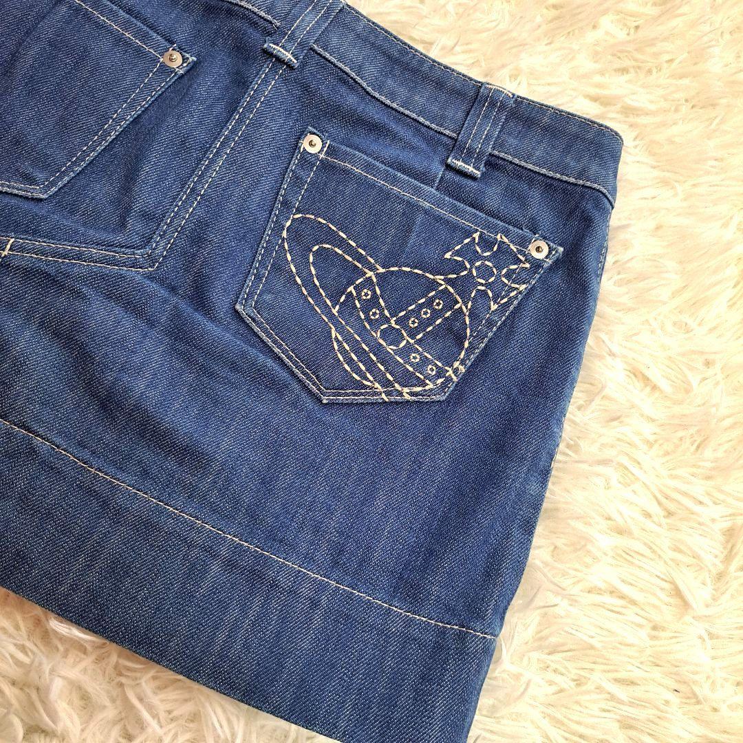 【Vivienne Westwood】オーブロゴ刺繍　デニムミニタイトスカート
