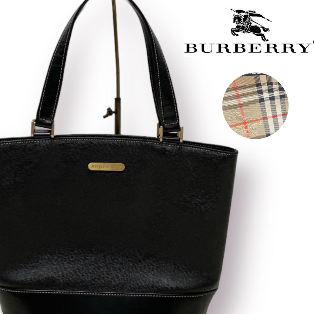 BURBERRY バーバリー ハンドバッグ ブラック レザー ノバチェック