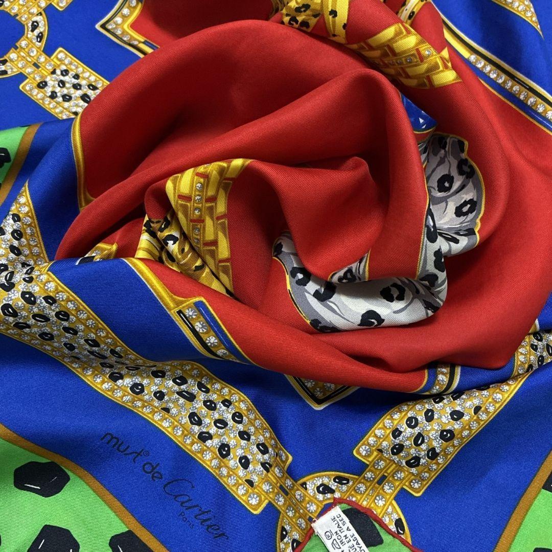 美品　Cartier シルクスカーフ　カルティエ　イタリヤ製　大判　silk Cartier - 送料込み 箱付 カルティエ シルクスカーフ ダイヤと