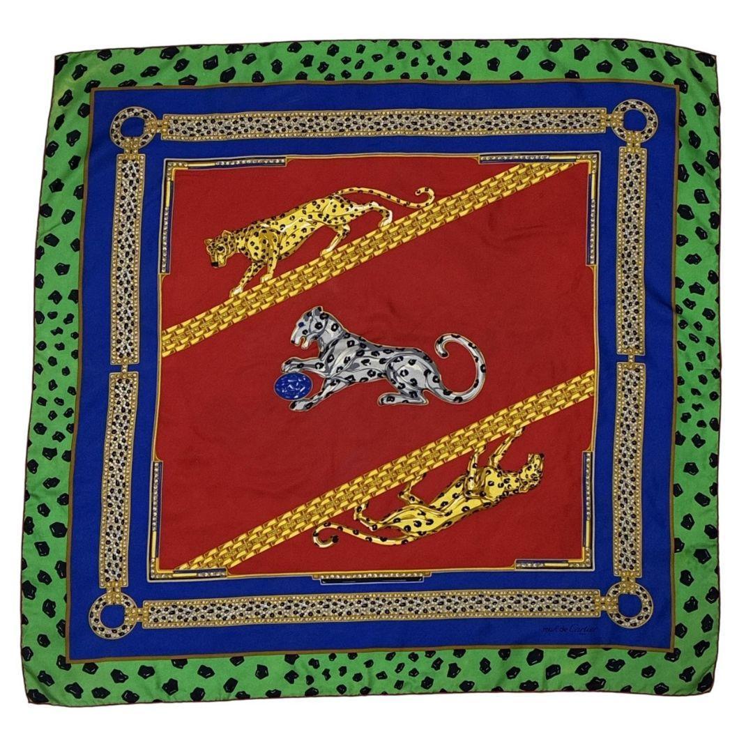 美品　Cartier シルクスカーフ　カルティエ　イタリヤ製　大判　silk Cartier - 送料込み 箱付 カルティエ シルクスカーフ ダイヤと