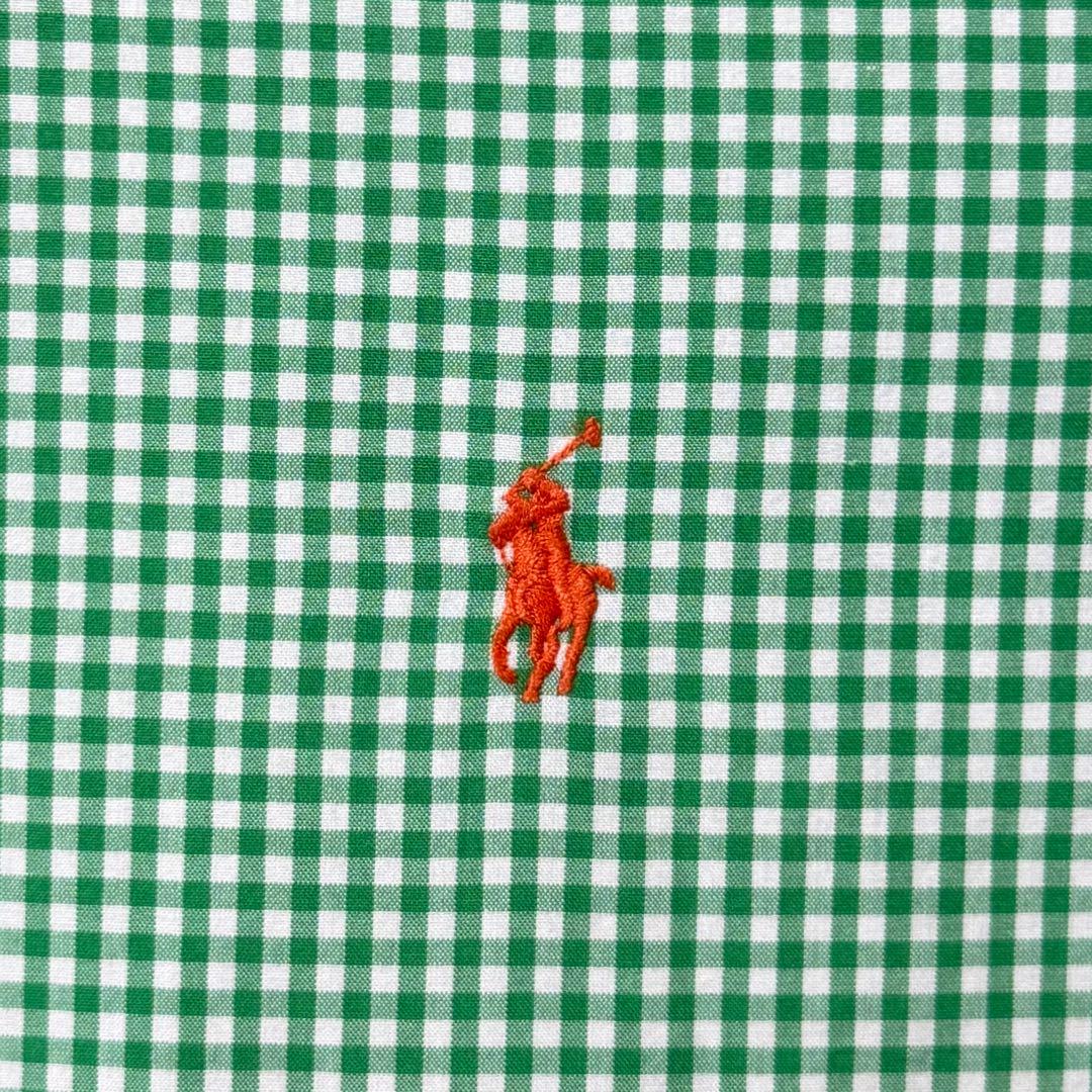 ラルフローレン　長袖ボタンダウンシャツ　ギンガムチェック　グリーン　刺繍ロゴXL