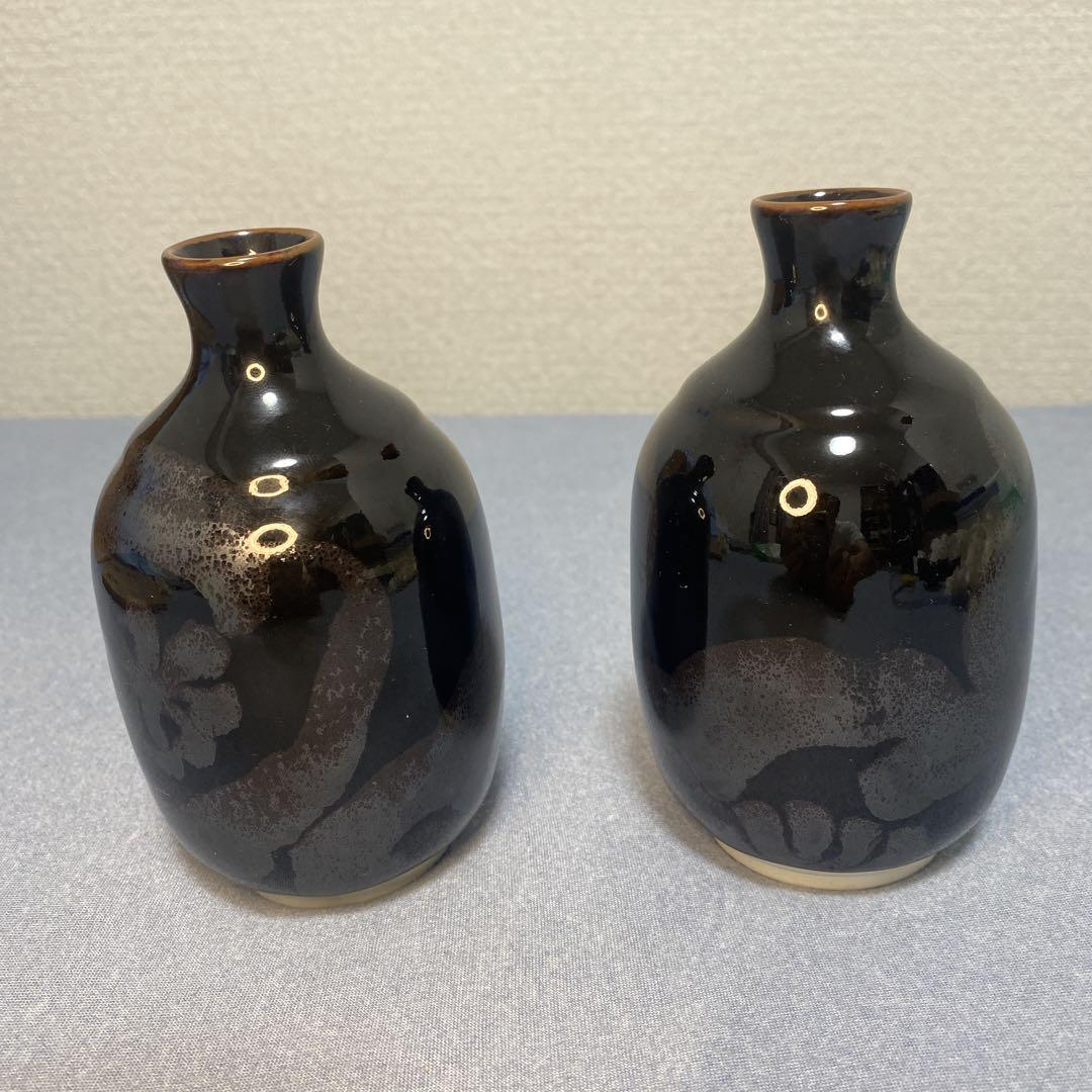 龍山　天目　酒器　(徳利X2、ぐい呑みX5、外箱)