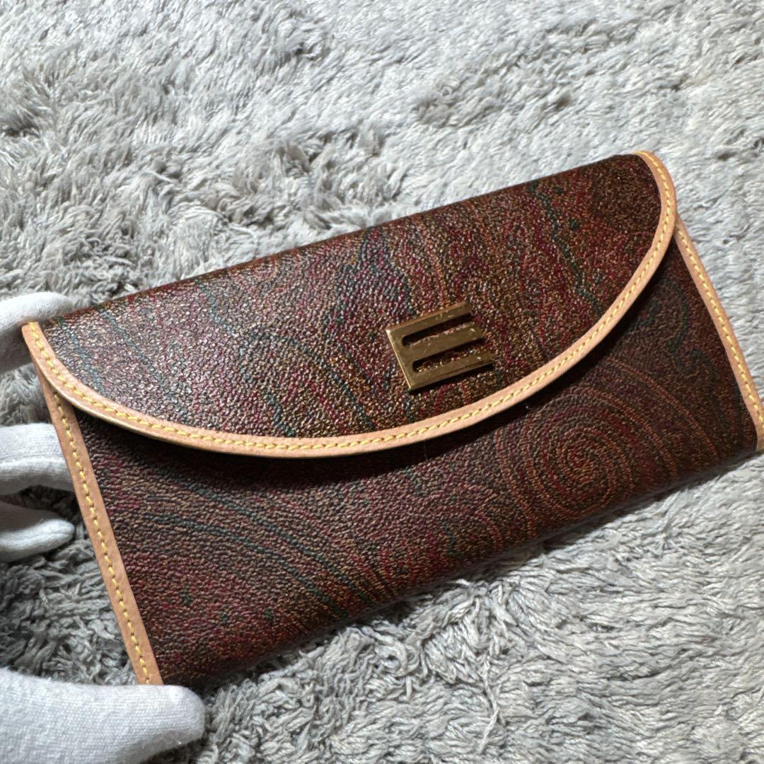 ETRO エトロ 長財布 総柄 PVC×レザー ゴールドロゴ 箱付き