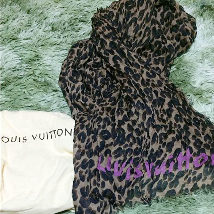 Louis Vuitton ブラウン ストール LOUIS VUITTON ルイヴィトン ショール モノグラム シルク ウール