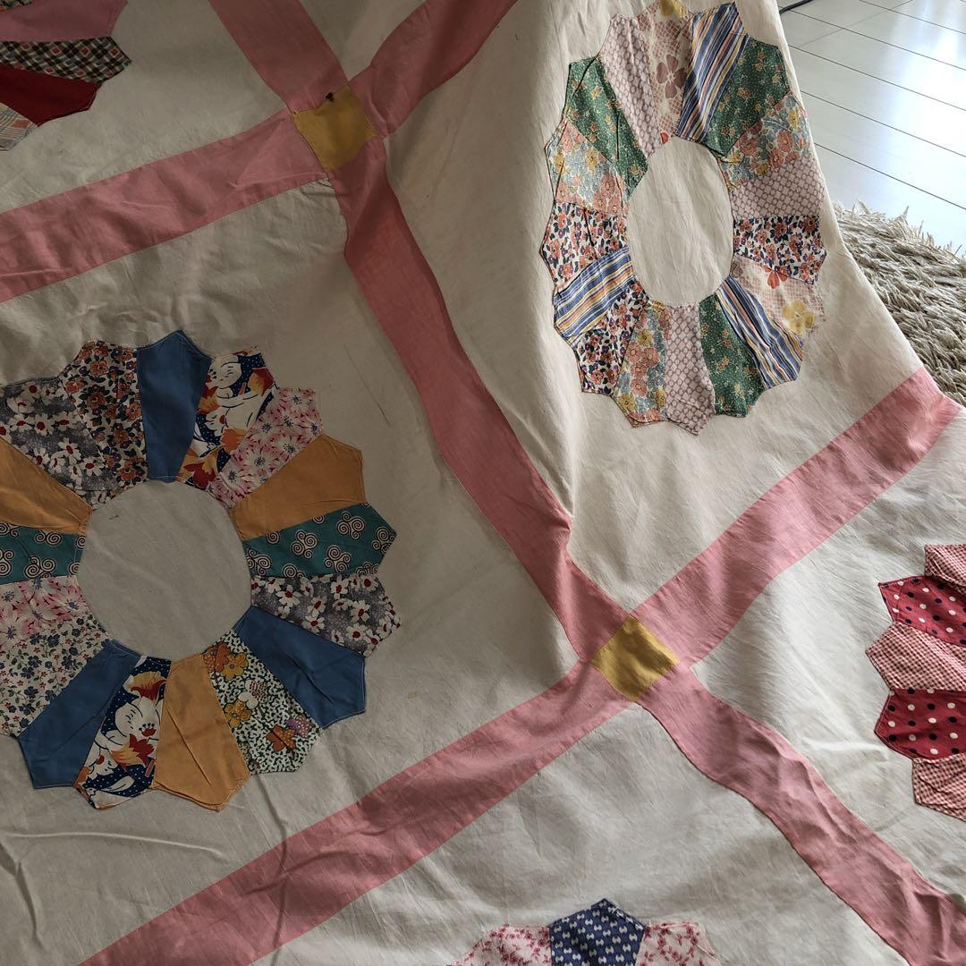 アンティーク　キルト　キルトトップ　ビンテージ　ハンドメイド