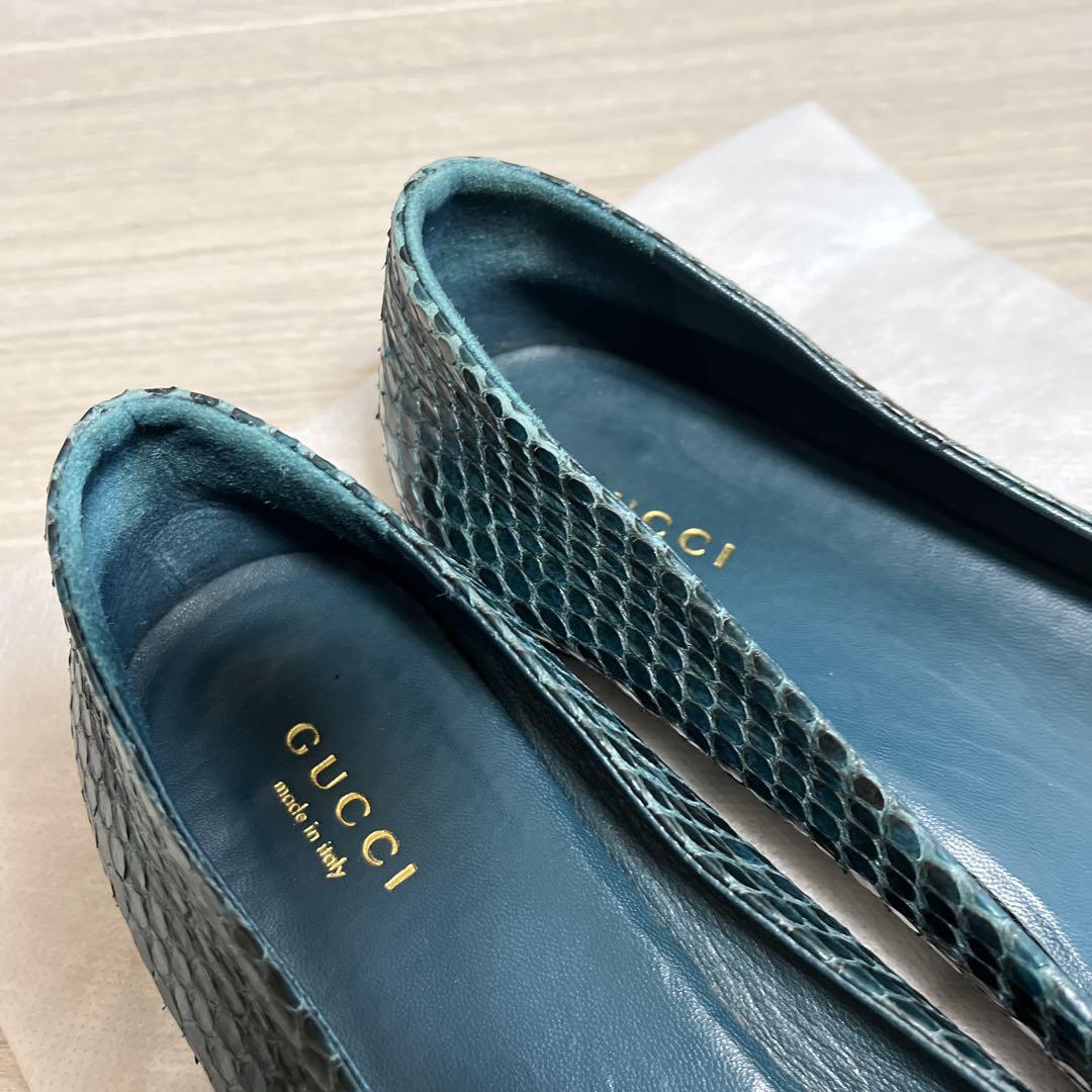 値下げ！GUCCI グリーン　パイソンバレエシューズ