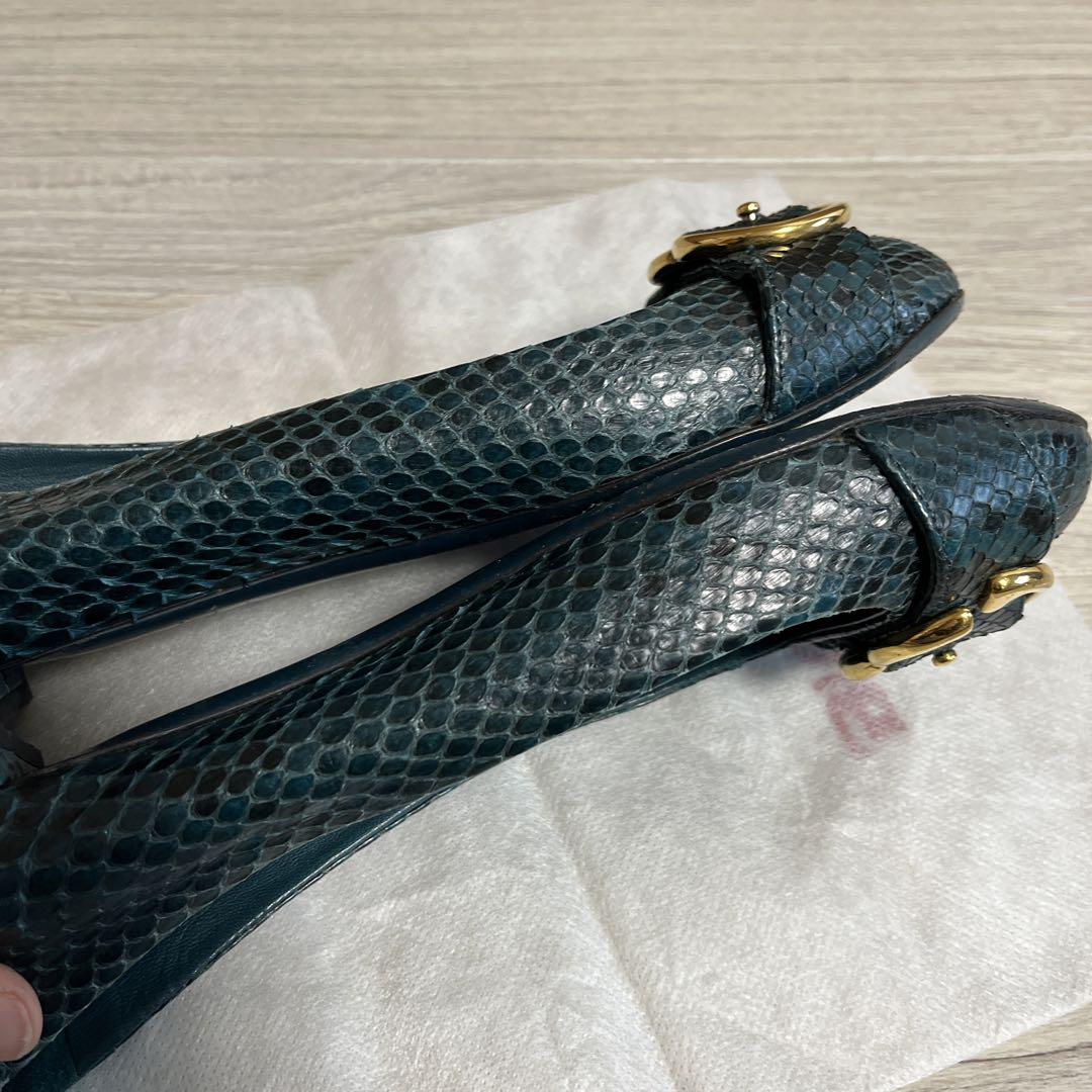 値下げ！GUCCI グリーン　パイソンバレエシューズ