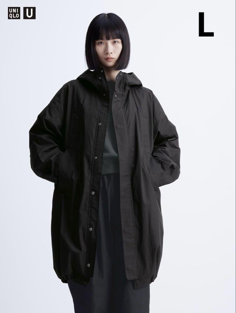 最終価格　UNIQLO C フーデッドコート ブラック Lサイズ ユニクロ公式 | フーデッドコート