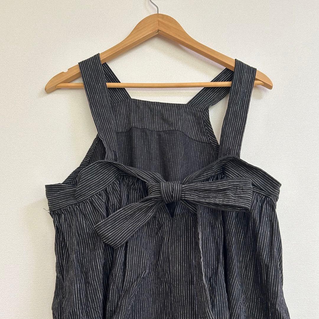 【タグ付き未使用】シンゾーン コットンリネン ストライプ エプロンドレス 
