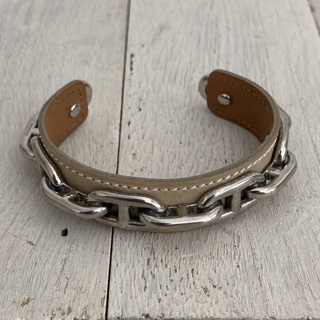 HERMES エルメス バングル シェーヌダンクル レザー × メタル