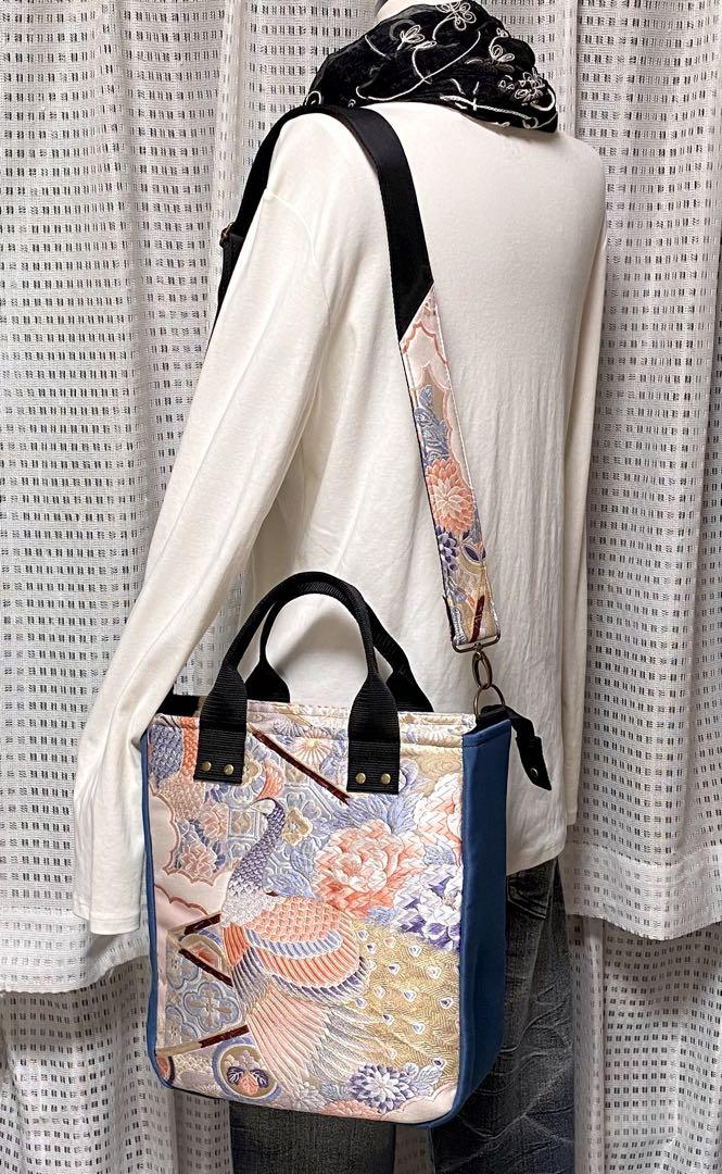 ◇30%off◇絹の帯と帯締めのバッグ 舞桜文柄 帯リメイク224AB
