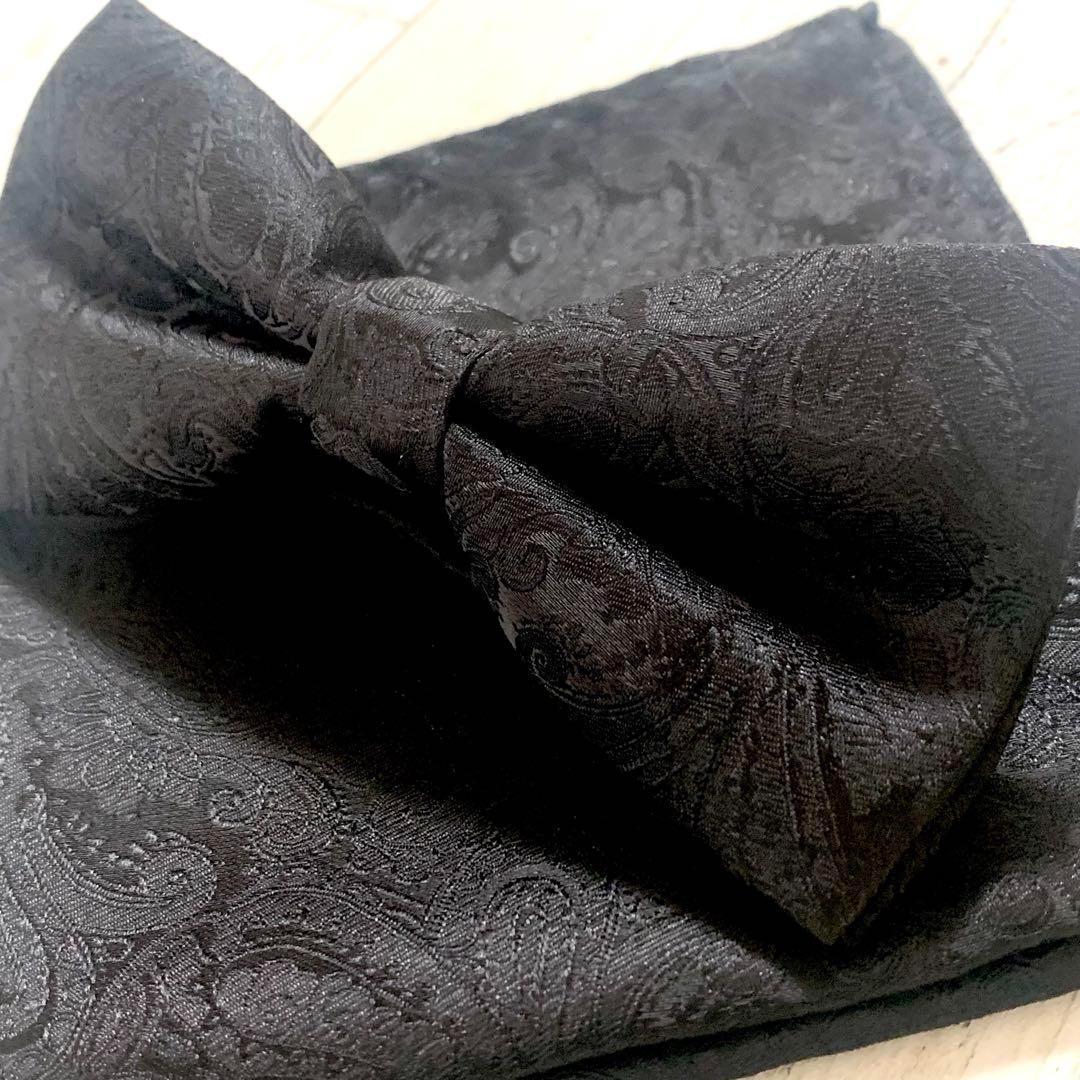 蝶ネクタイ　チーフ　黒　ブラック　お色直し　結婚式　挙式　披露宴　J7y