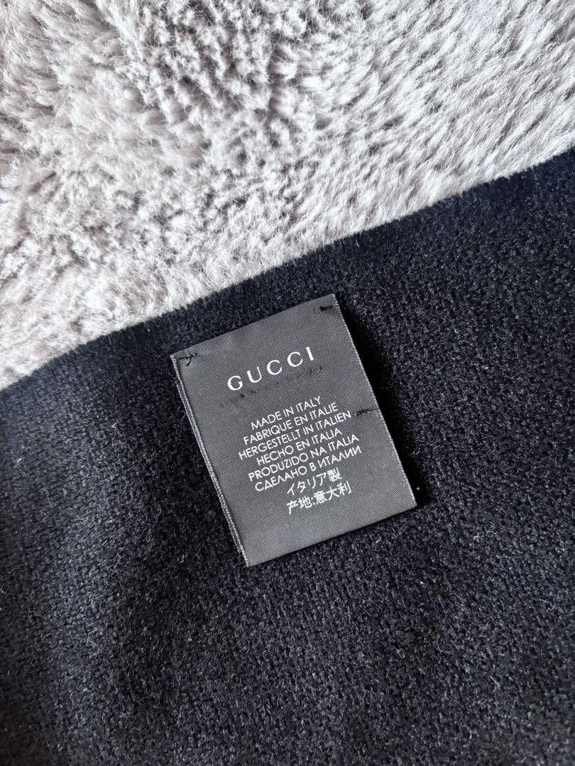 GUCCI マフラーウールカシミヤシルクbee刺繍ブラック