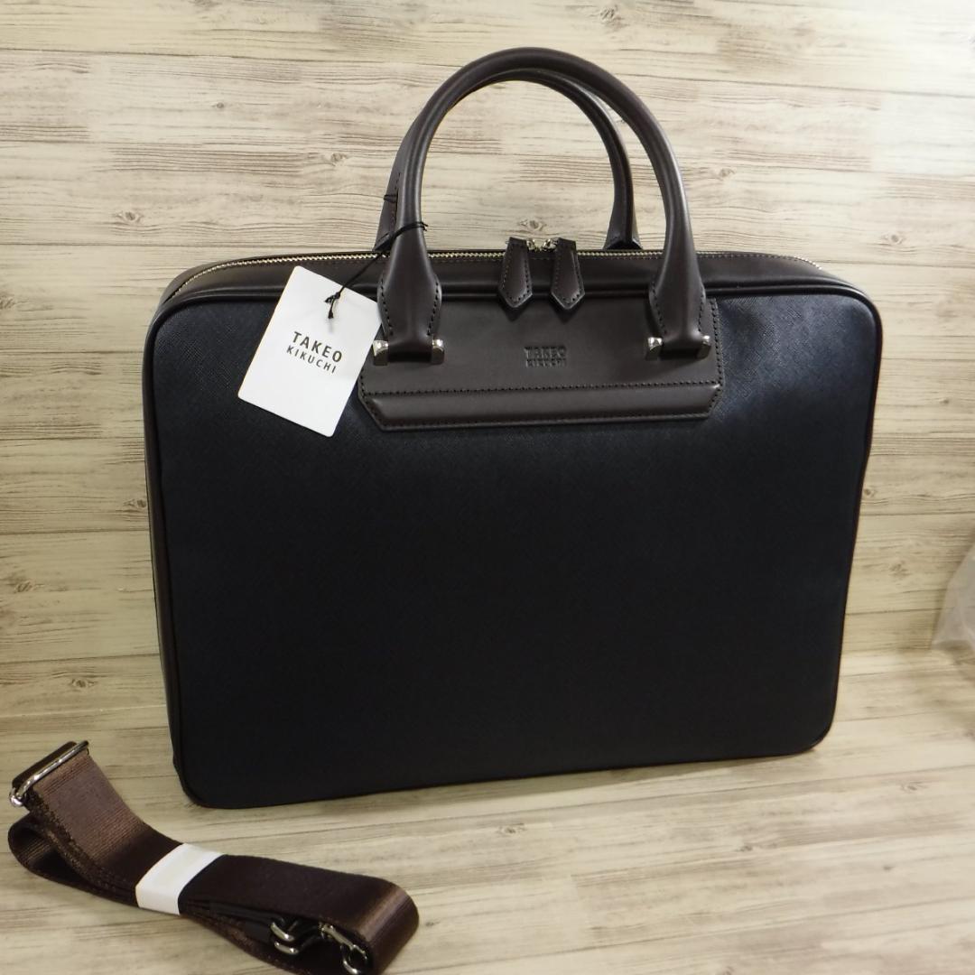 タケオキクチ 定価3万3000円 2WAY 紺 レザービジネスバッグ B4サイズ