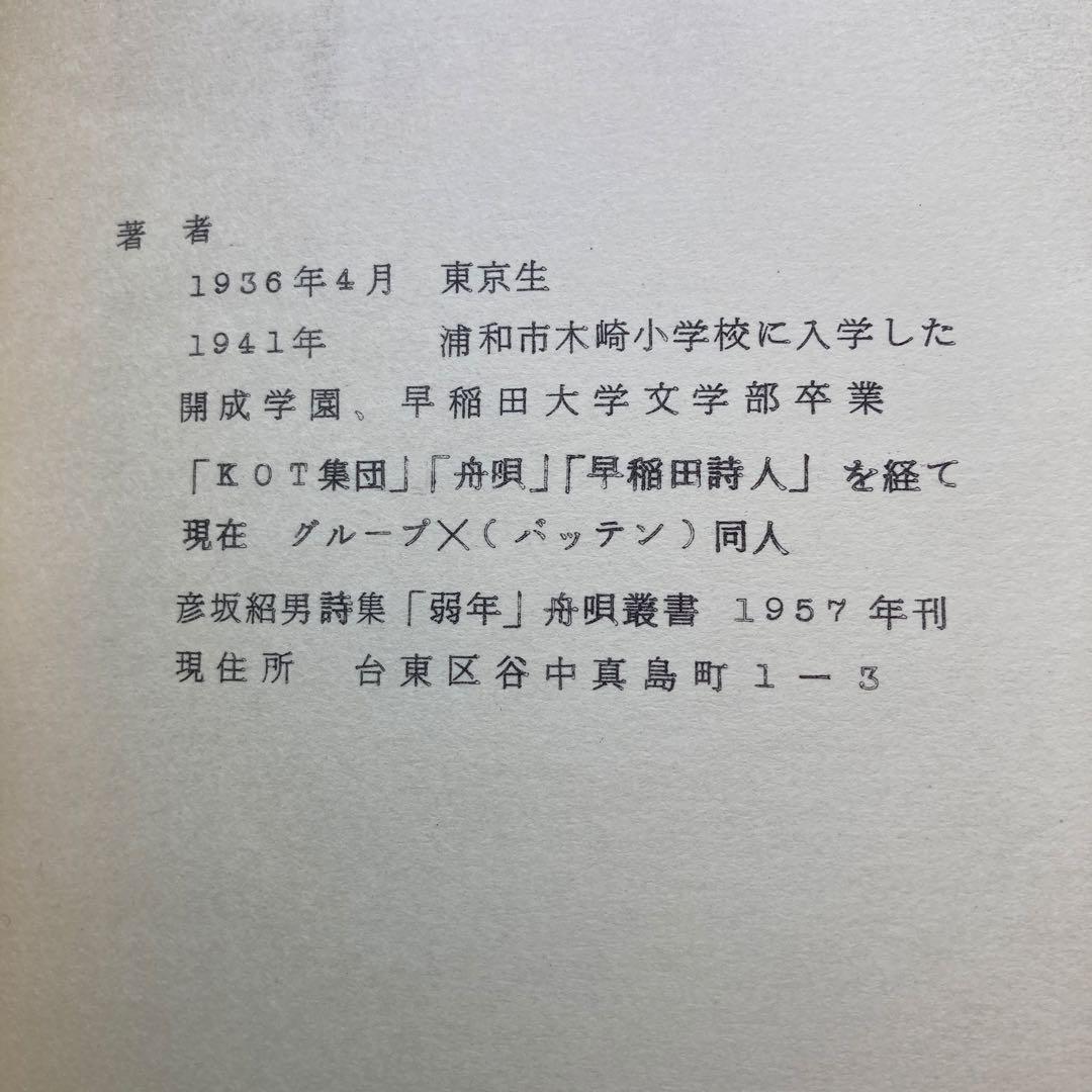 彦坂紹男詩集「行方不明」 署名入り