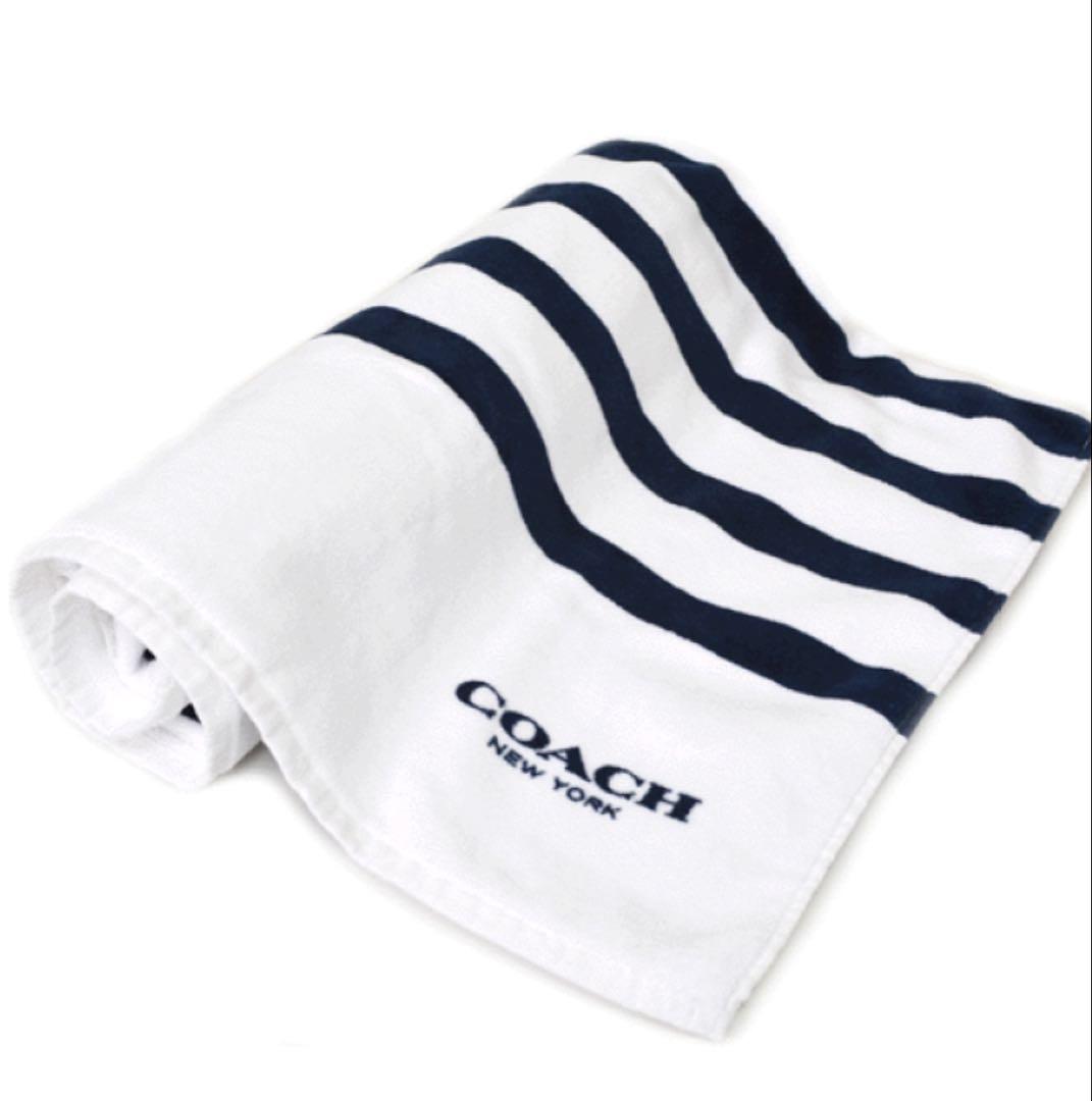 COACH バスタオル ストライプ ホワイト・ネイビー