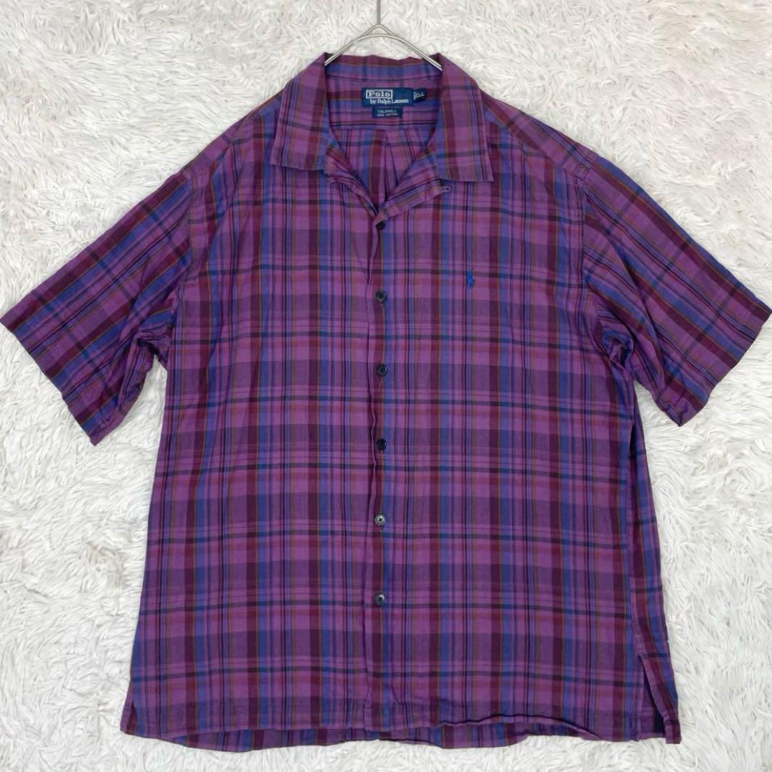 【90's✨CALDWELL】ポロラルフローレン 半袖 開襟シャツ チェック 紫