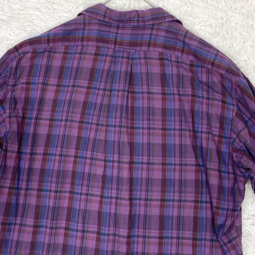 【90's✨CALDWELL】ポロラルフローレン 半袖 開襟シャツ チェック 紫 古着 90s Polo Ralph Lauren 「CALDWELL」 紫×白 ギンガム