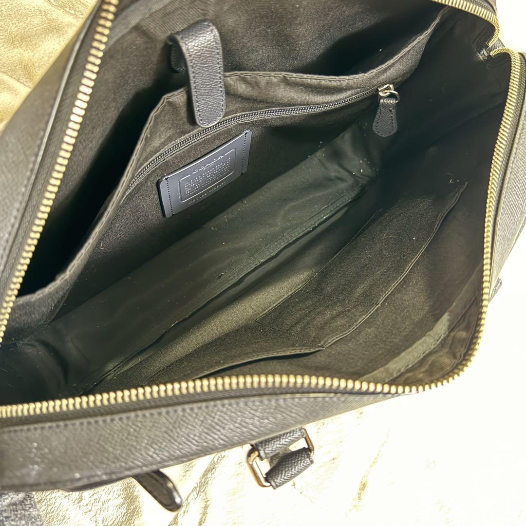 COACH　ビジネスバッグ　黒　2way　レザー　シボ革　A4　パソコン　銀金具