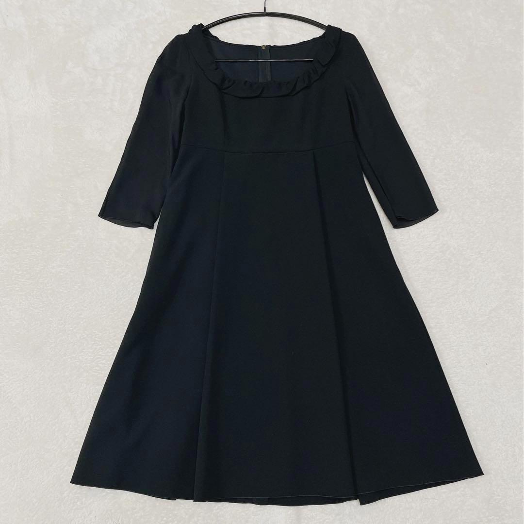 美品◆FOXEY シフォントリムワンピース　38 ブラックワンピース
