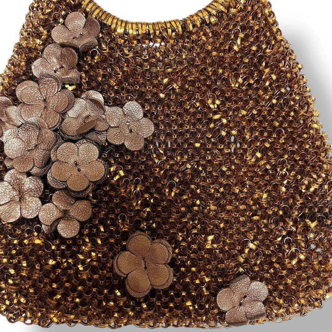 美品✨アンテプリマ ワイヤーバッグ ハンドバッグ 花 フラワー装飾 ブロンズ 美品✨アンテプリマ ワイヤーバッグ ハンドバッグ 花 フラワー