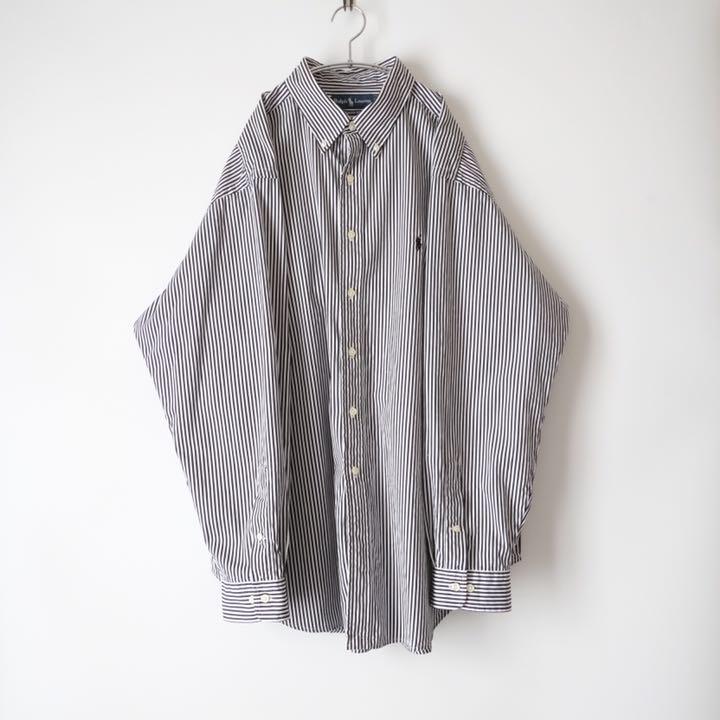 ラルフローレン 白黒ストライプシャツ 長袖18ビッグサイズゆるだぼ古着 1eUkR-m92287375389 刺繍ロゴ 国内全数検品
