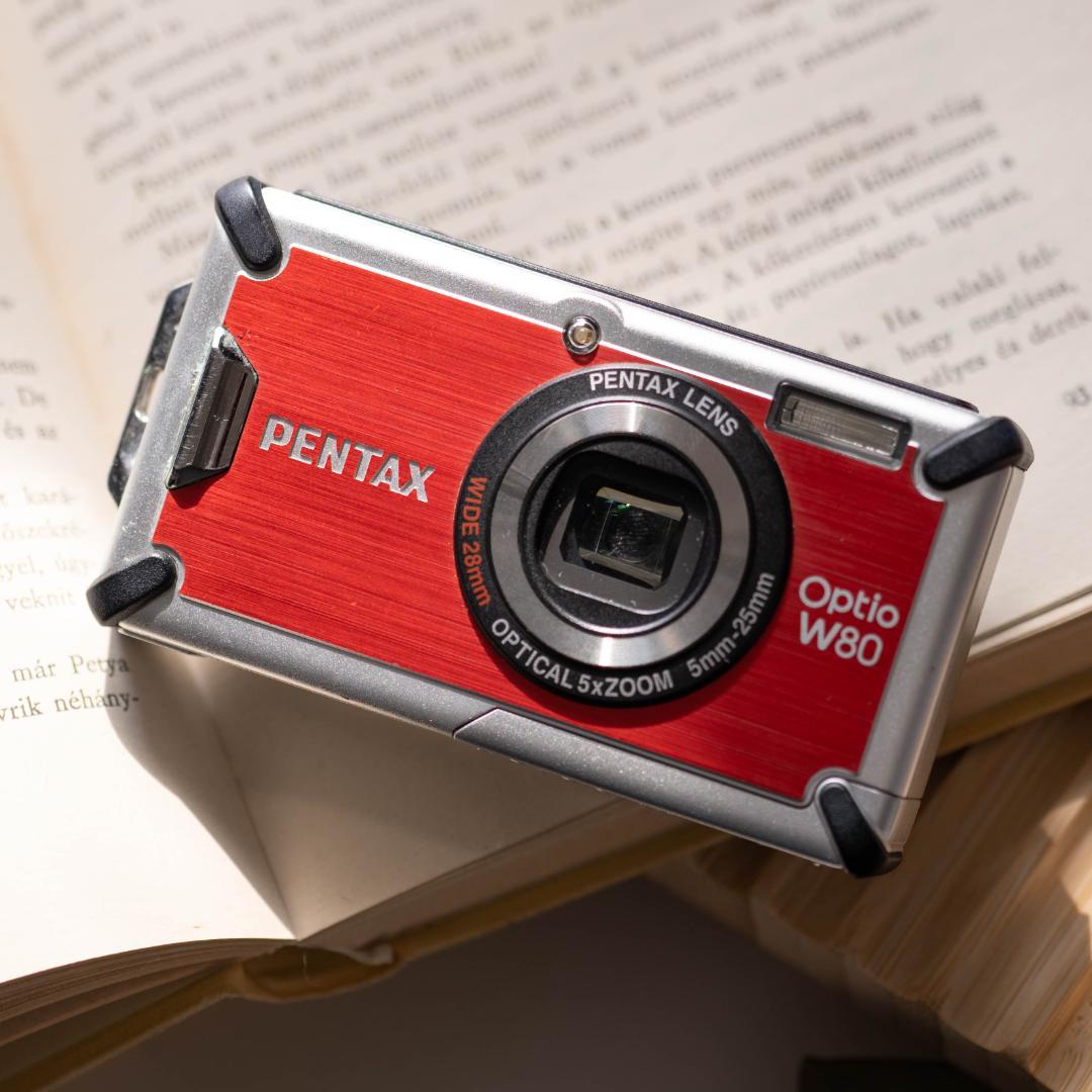 【防水カメラ】PENTAX optio W80 レッド 動作確認済 スマホ転送 PENTAX Optio W80 レッド 本体と付属品