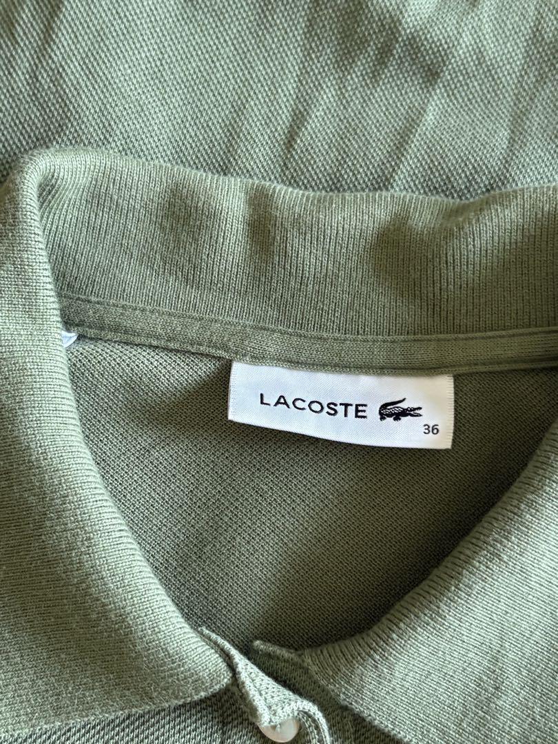 【美品】ラコステ モスグリーン ポロシャツワンピース ロング丈 半袖 36 美品】ラコステ モスグリーン ポロシャツワンピース ロング丈