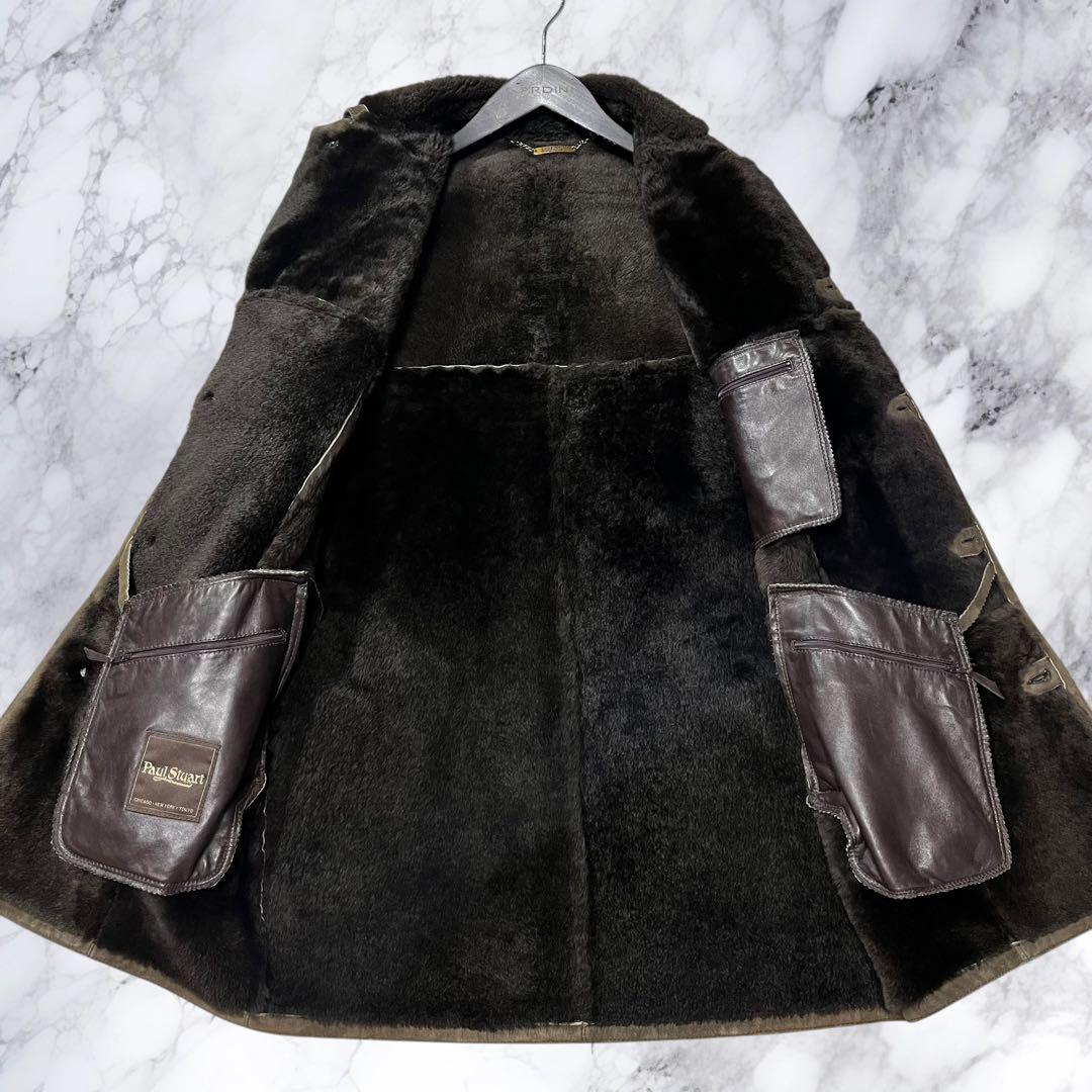 大きいサイズ ポールスチュアート ムートンコート ボア 羊革 レザー XL 大きいサイズ ポールスチュアート ムートンコート ボア 羊革