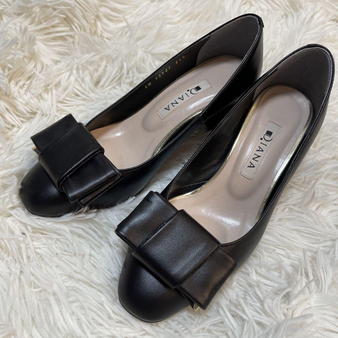 美品⭐︎ DIANA ダイアナ ブラック 21.5 パンプス レザー リボン靴