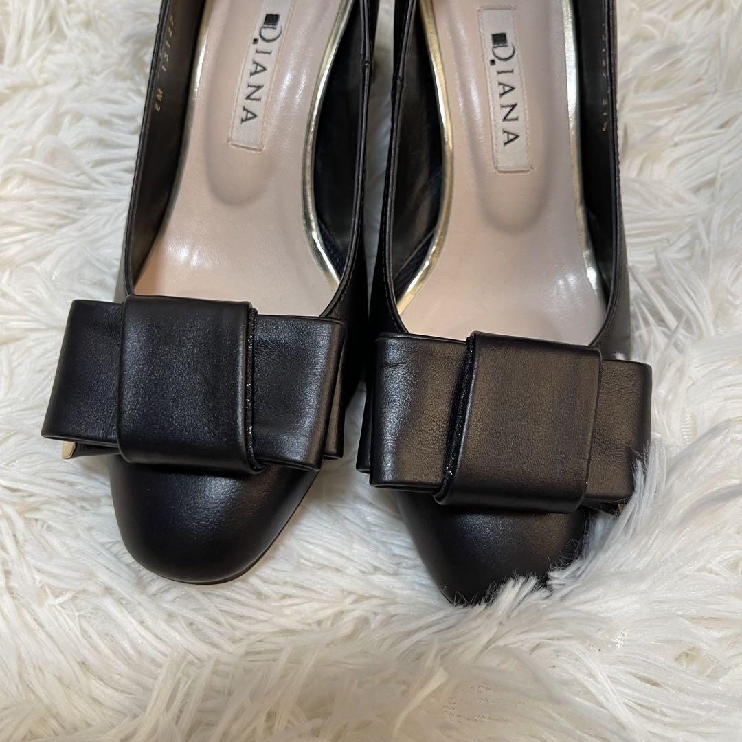 美品⭐︎ DIANA ダイアナ ブラック 21.5 パンプス レザー リボン