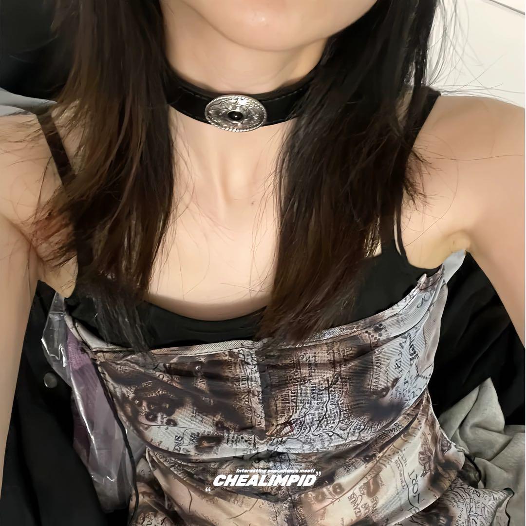 Vintage Leather Metal Totem Choker