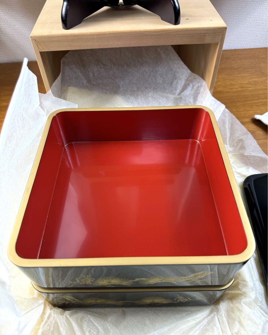 257 輪島塗 松竹梅沈金 二段重 未使用品 共箱 共布 - メルカリ