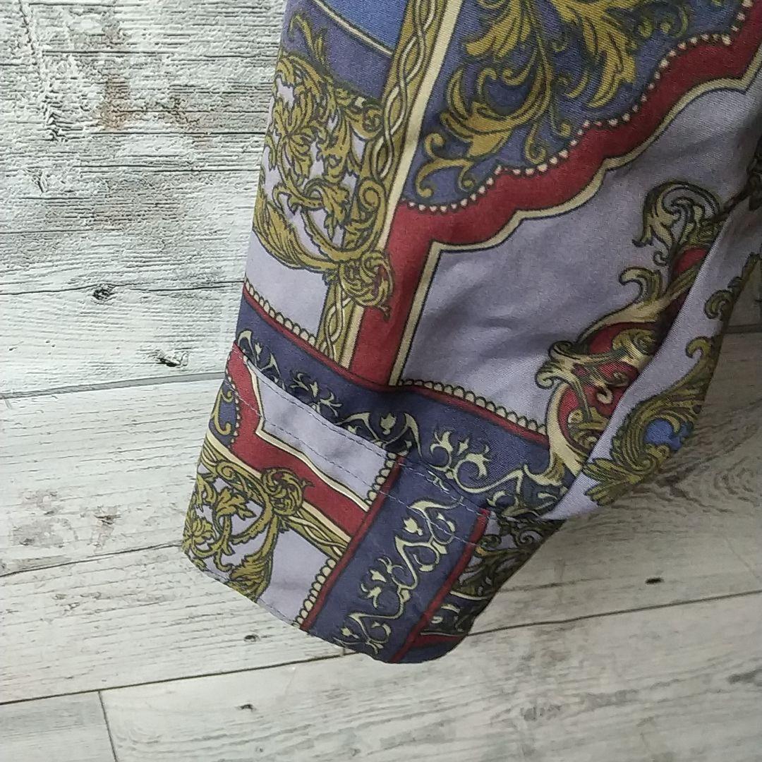 くすみカラー☆柄シャツ ヨーロピアン レトロ ポリシャツ 長袖シャツ L