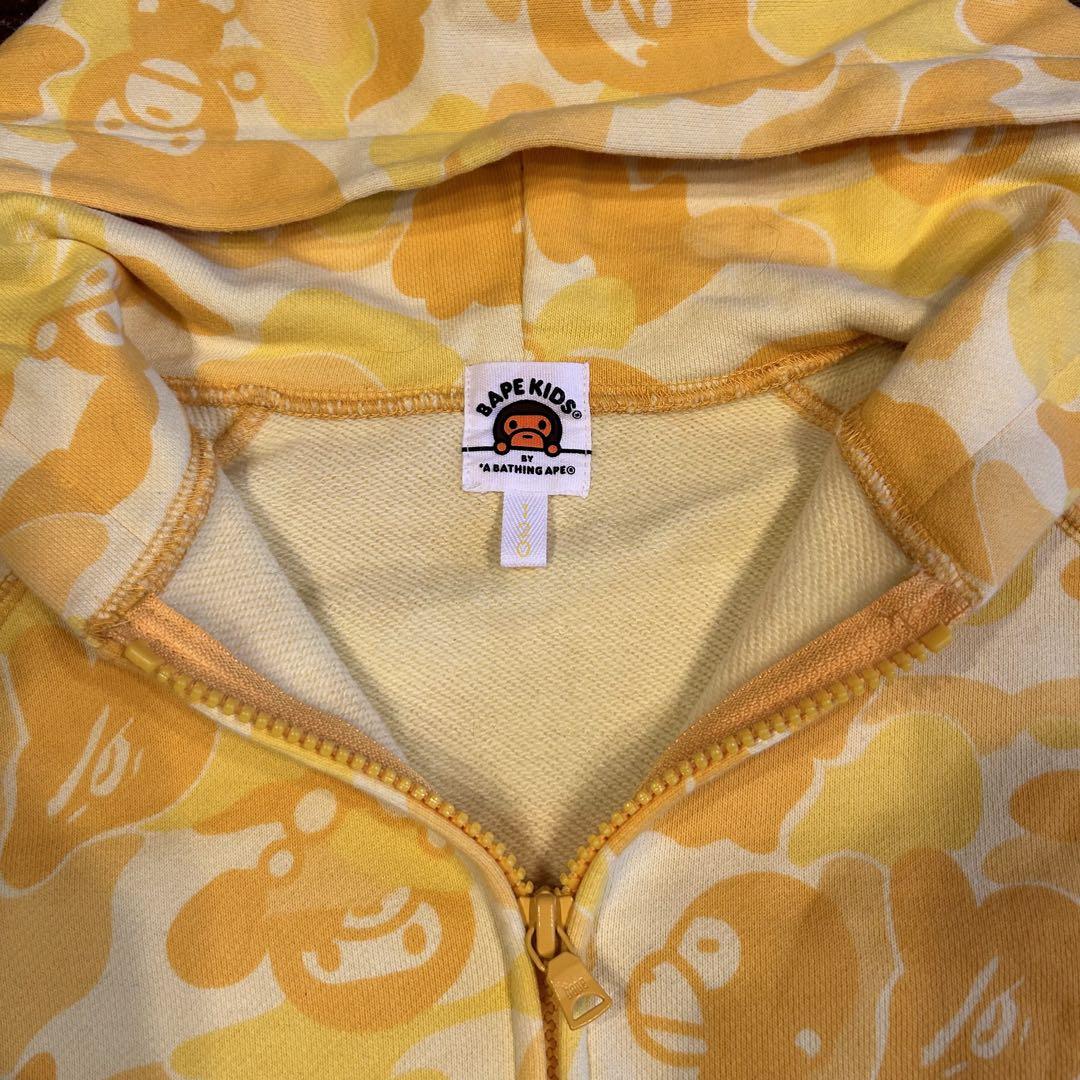 A BATHING APE】猿柄パーカー キッズ 120cm 黄色 - メルカリ
