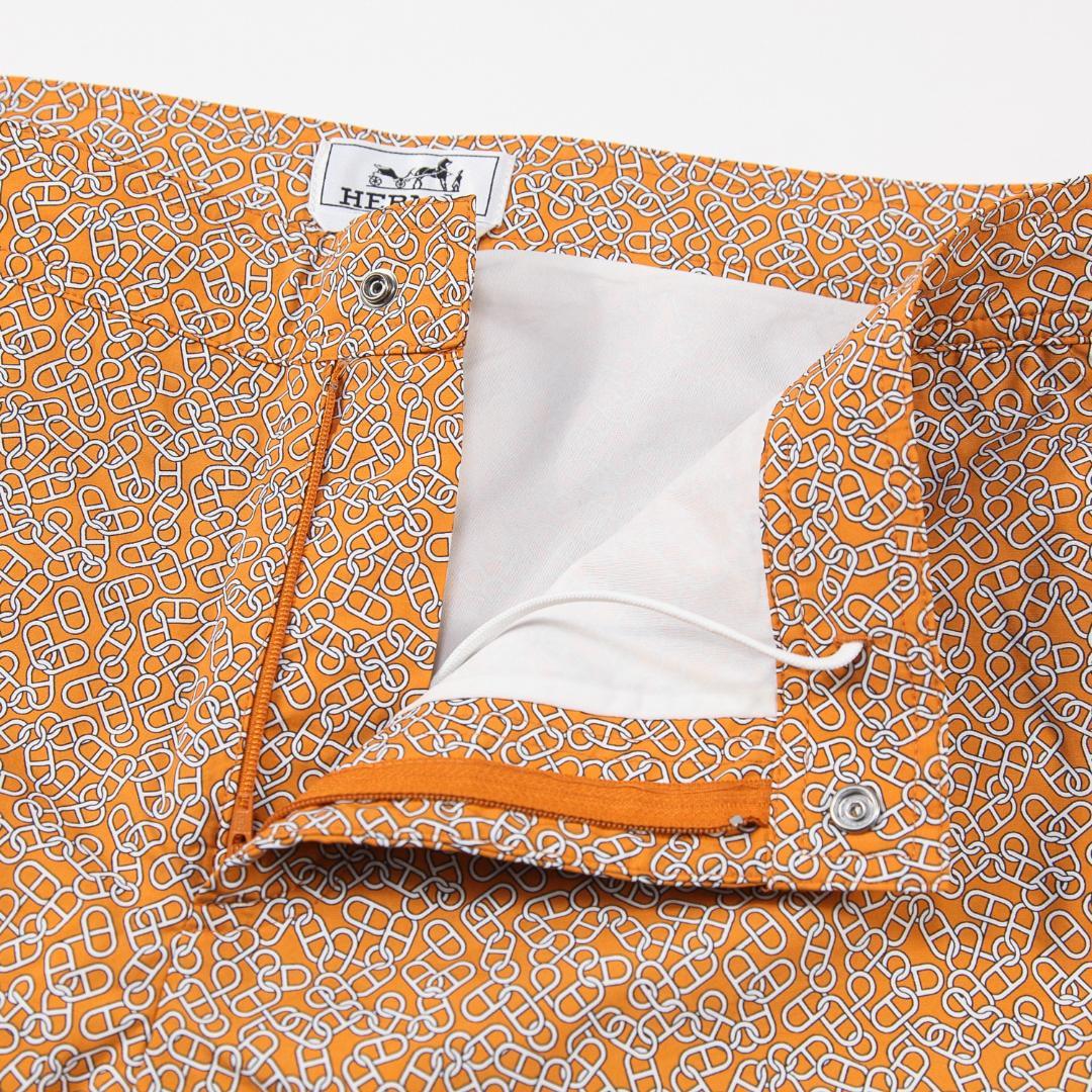 極美品 HERMES イタリア製 チェーンプリント スイムショーツ L オレンジ 極美品 HERMES イタリア製 チェーンプリント スイムショーツ L オレンジ