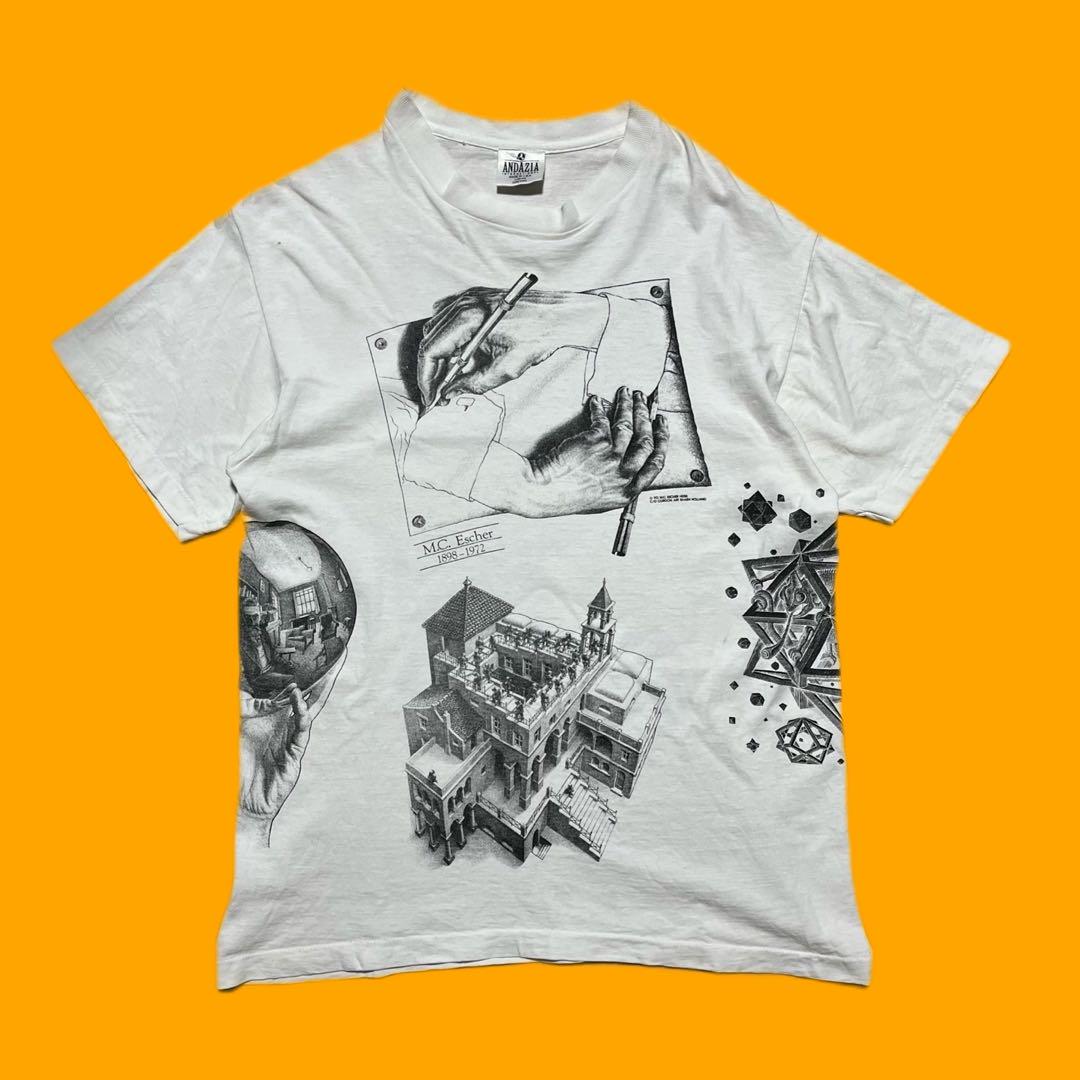 90s M.C.Escher 騙し絵Tシャツ USA製 SIZE L 画像1