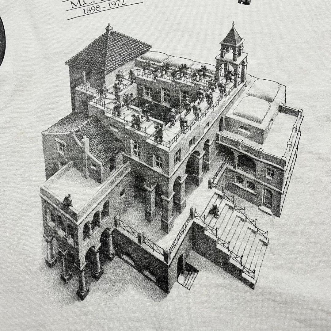 90s M.C.Escher 騙し絵Tシャツ USA製 SIZE L 画像8