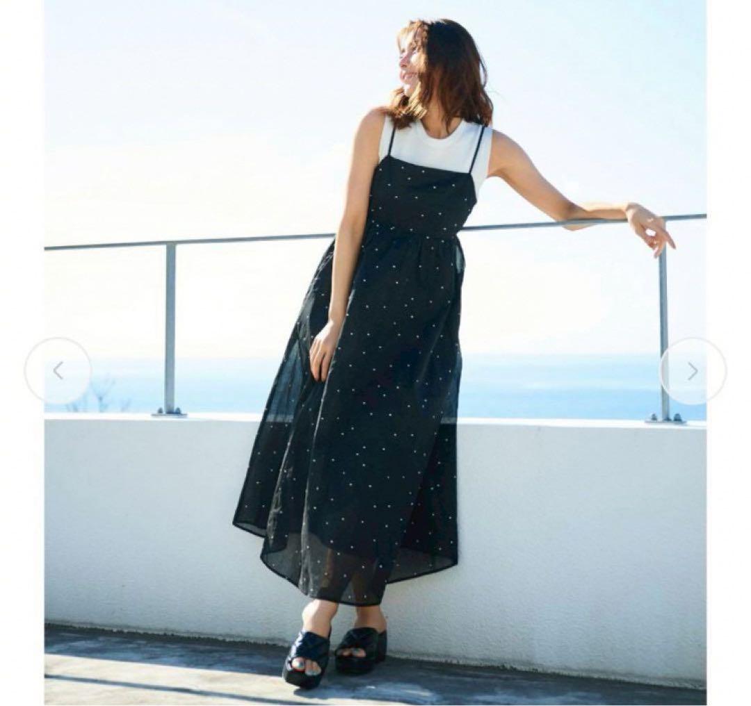 【新品タグ付き】Stola. ドット刺繍キャミワンピース　ブラック