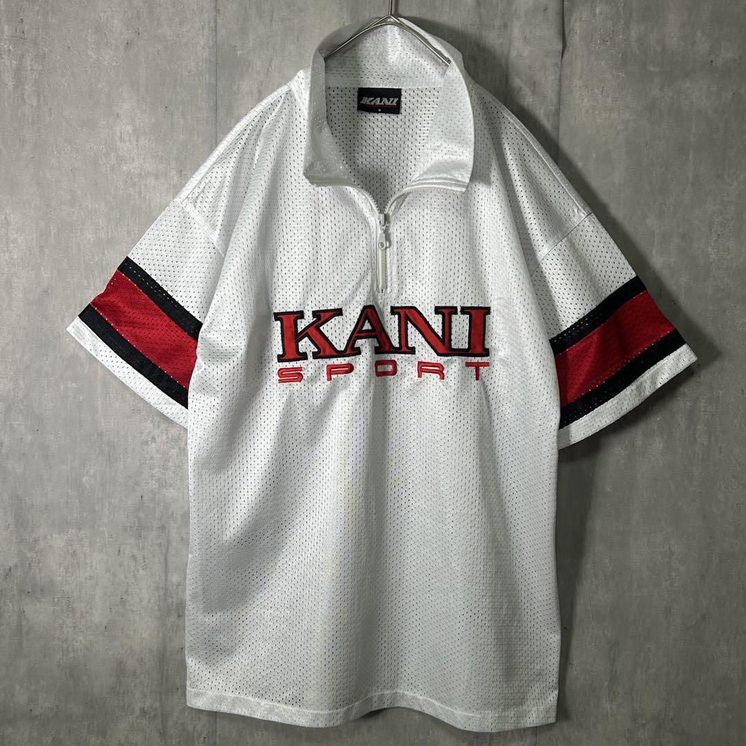 KARL KANI カールカナイ 刺繍 ゲームシャツ ハーフジップ メッシュ白