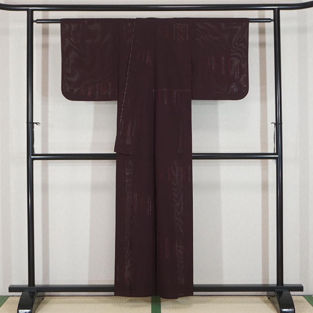 躾糸付未使用 夏着物 紗 茄子紺 正絹紬 カジュアル 夏衣 155cm