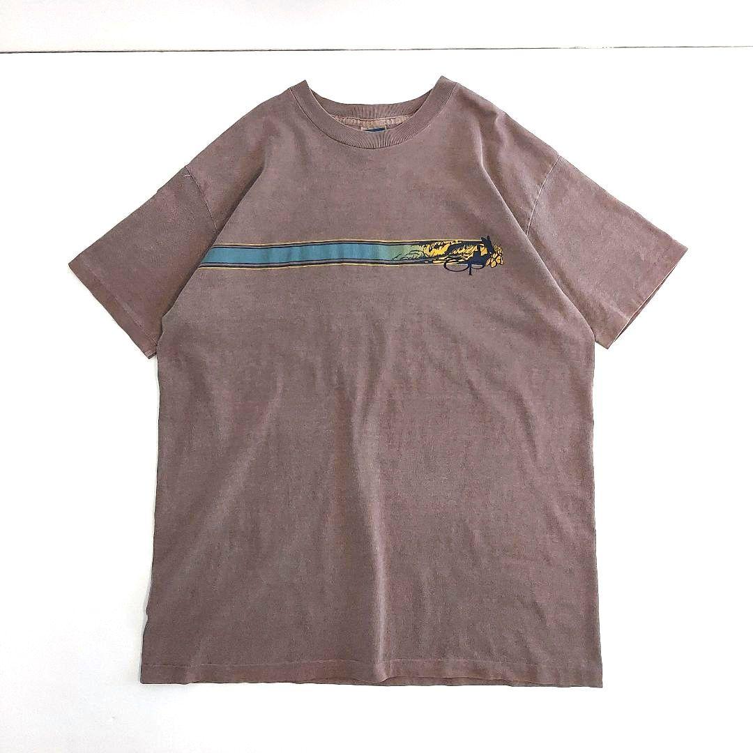 【冬バーゲン★特別送料無料！】 OP 90s シングルステッチ サーフ L ブラウン Tシャツ プリント トップス