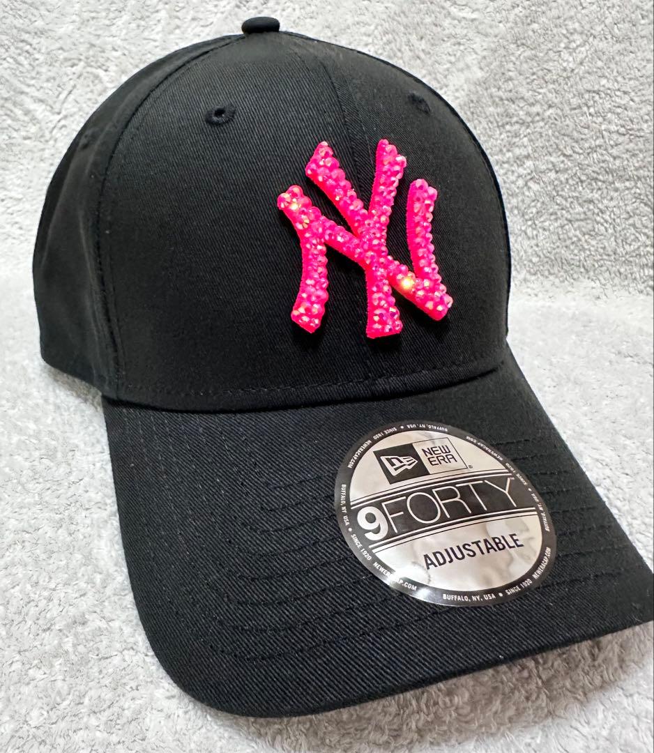 ニューエラ 9FORTY デコキャップ キラキラ ストーン 帽子 黒ピンク
